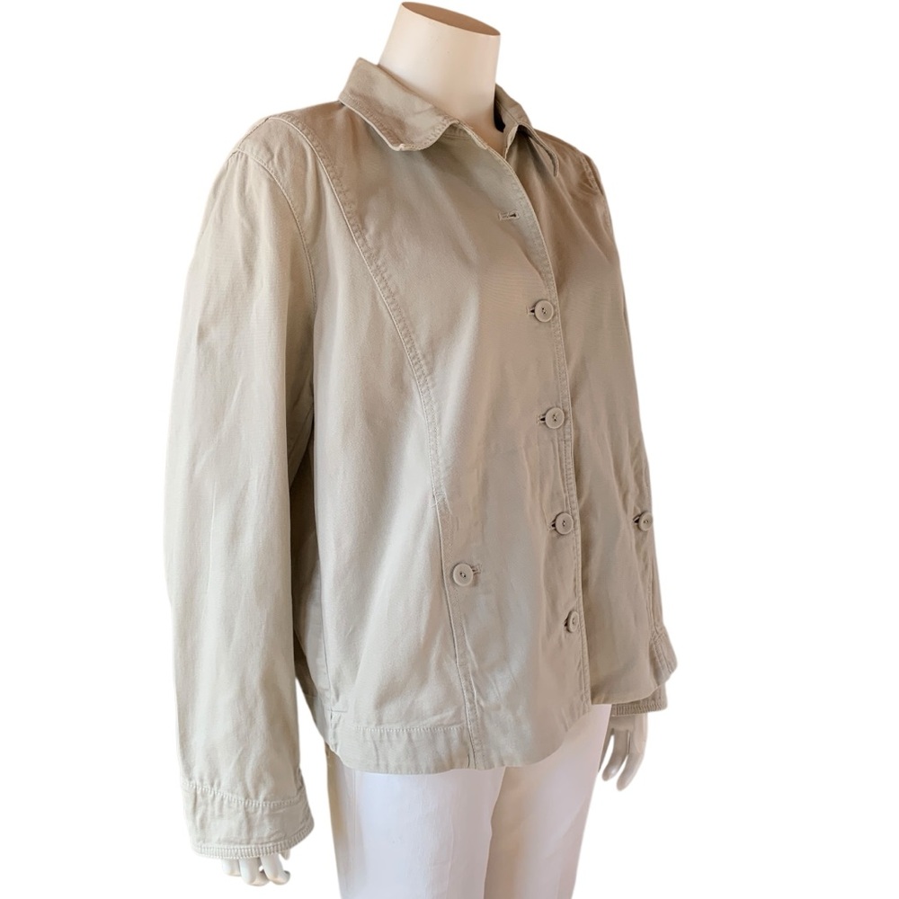 Eileen Fisher Organic Cotton Utility Jacket Shacket Beige Large